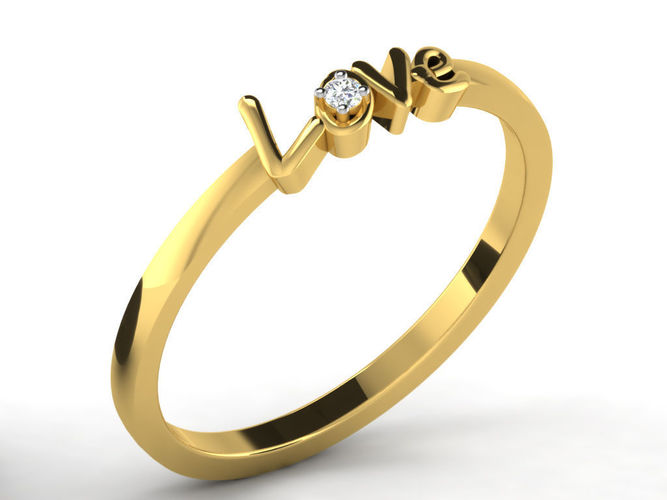 Love Script Gold Ring With Diamonds 2 3D print model