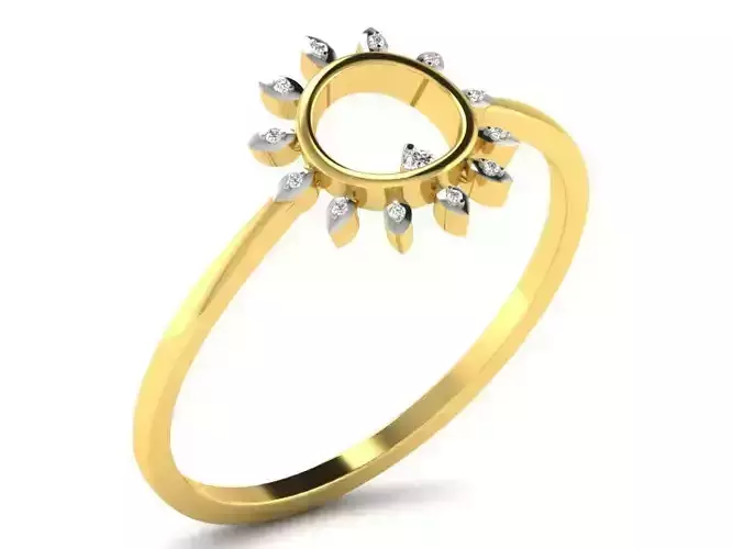 Flower Shaped Golden Ring With Diamonds 18