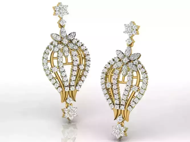 Leaf Shaped Golden Earrings With Diamonds 15