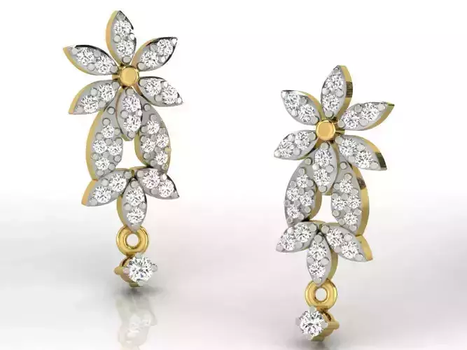 Flower Shaped Gold Earrings With Diamonds