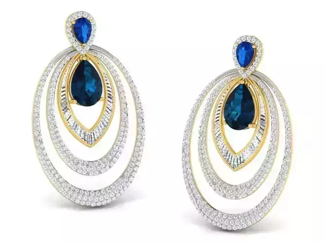 Oval Shape Drop Earrings With Sapphire