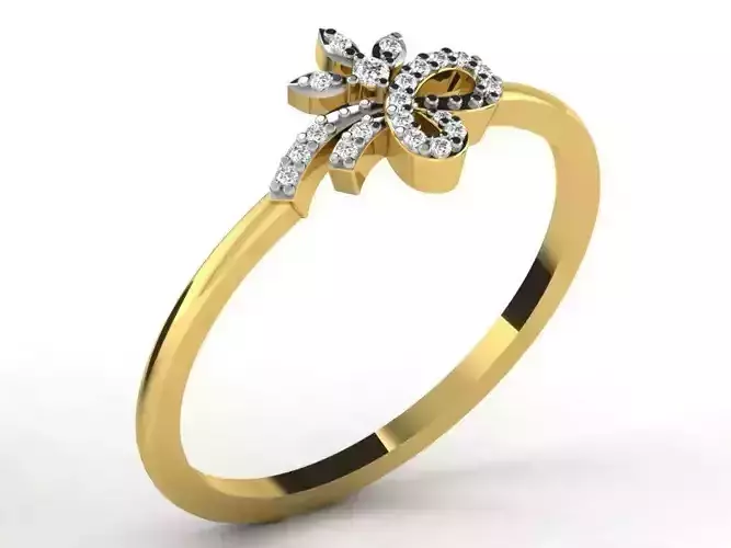 Floral Design Gold Ring With Diamonds