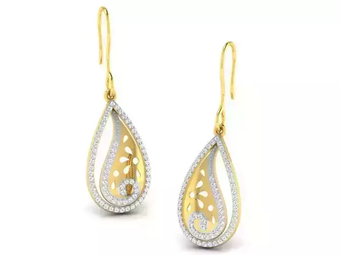 Drop Shaped Drop Earrings With Diamonds 5 3D print model