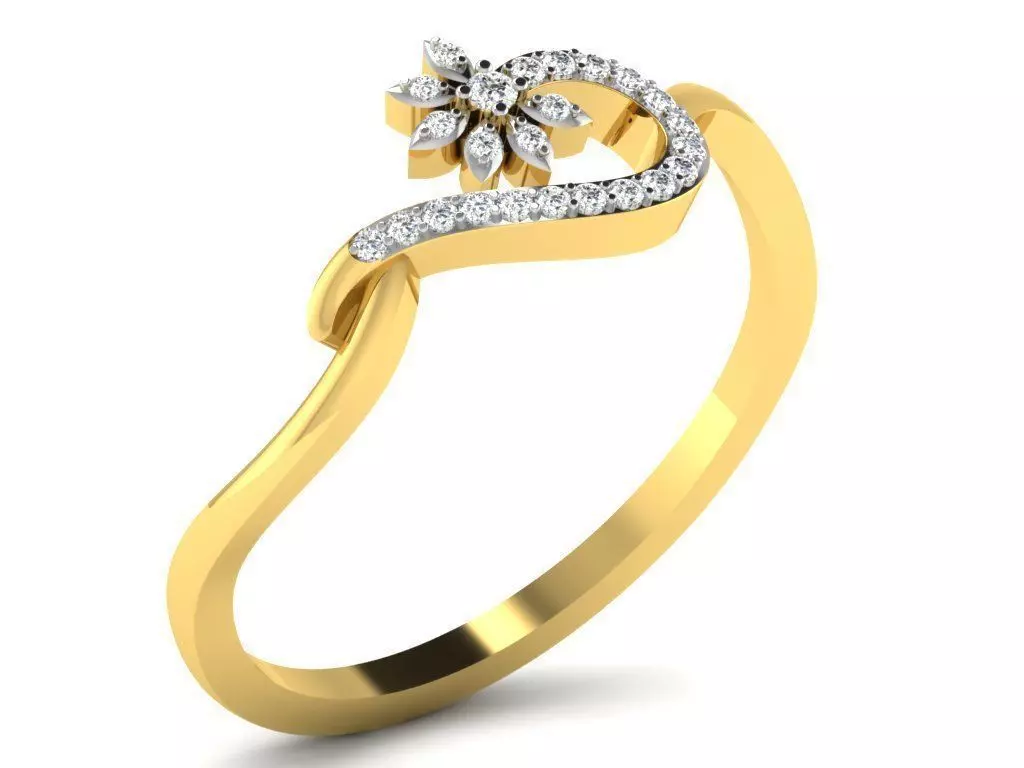 Flower Shaped Gold Ring With Diamonds 2 3D print model_0