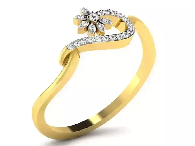 Flower Shaped Gold Ring With Diamonds 2 3D print model