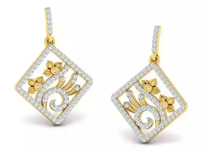 Square Shaped Drop Earrings With Diamonds 4