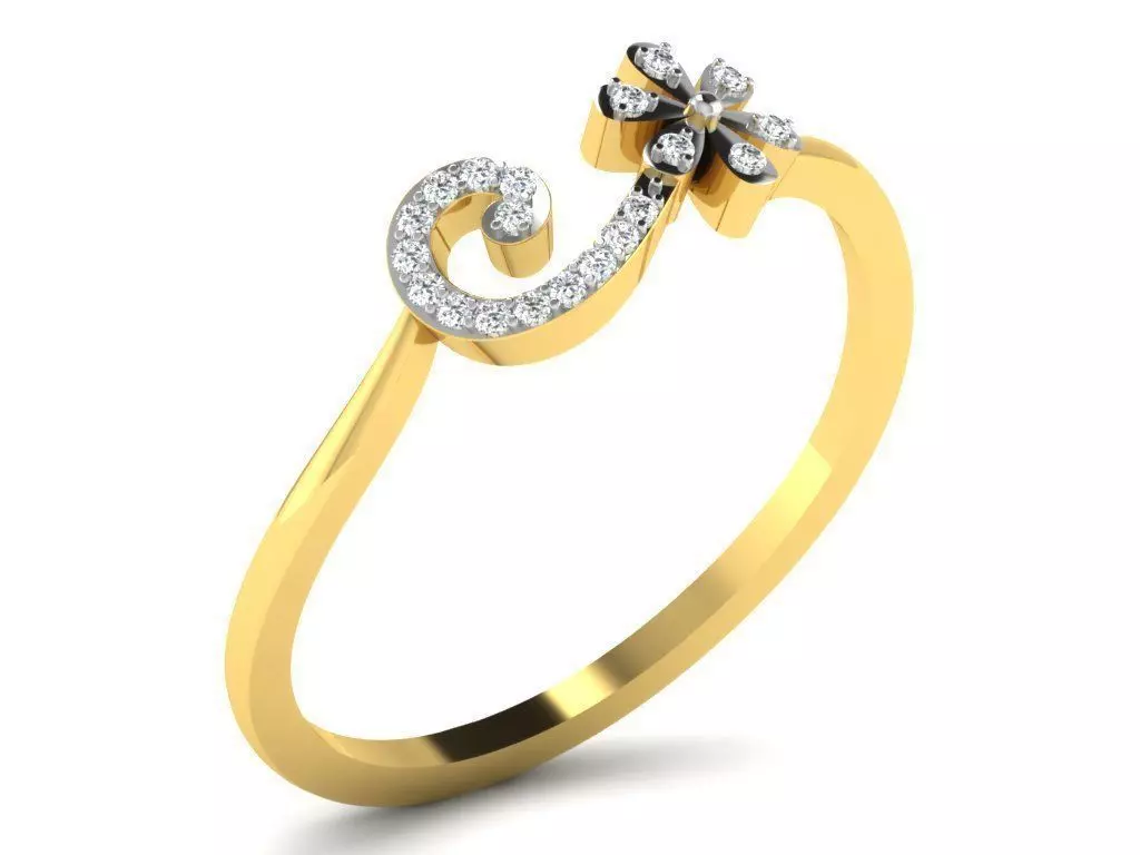 Flower Shaped Gold Ring With Diamonds 3 3D print model_0