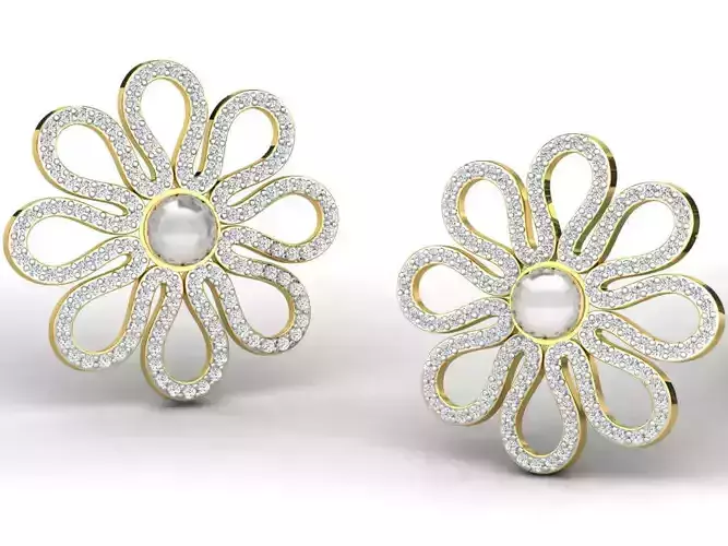 Flower Shaped Ear Studs With Diamonds 20