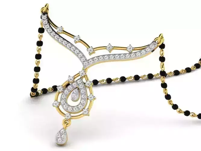Drop Shaped Gold Necklace With Diamonds 1