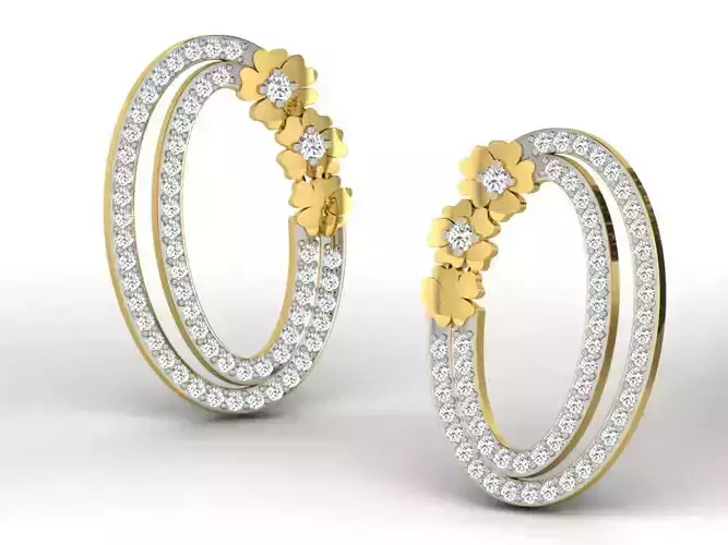 Oval Shaped Gold Earrings With Diamonds