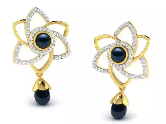 Flower Shaped Drop Earrings With Pearls