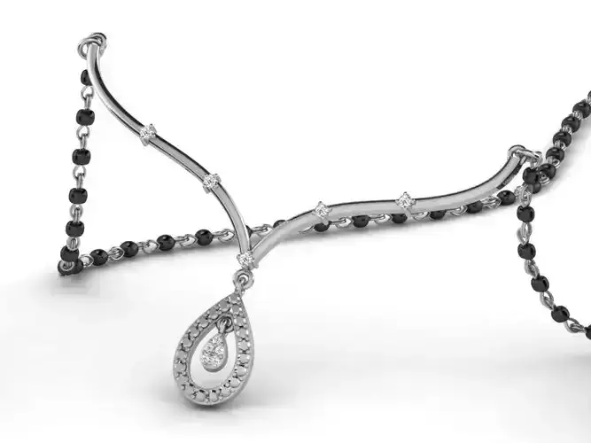 Drop Shaped Silver Necklace With Diamonds