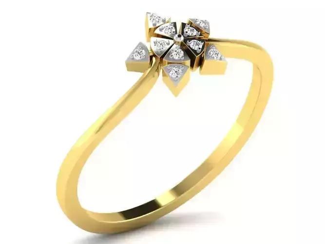 Flower Shaped Gold Ring With Diamonds 6
