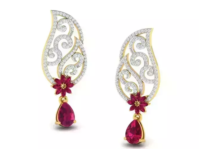 Mango Shaped Drop Earrings With Gem