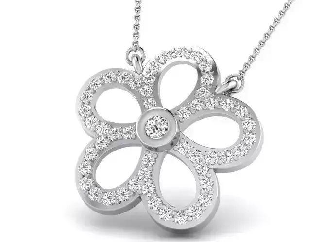 Flower Shaped Silver Pendant With Diamonds 6