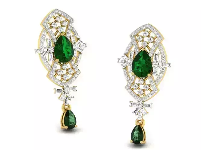 Drop Earrings With Emerald