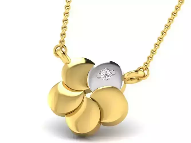 Flower Shaped Gold Pendant With Diamonds