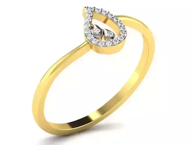 Drop Shaped Gold Ring With Diamonds 5 3D print model