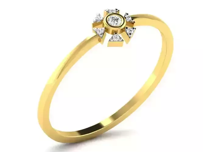 Flower Shaped Gold Ring With Diamonds 8 3D print model