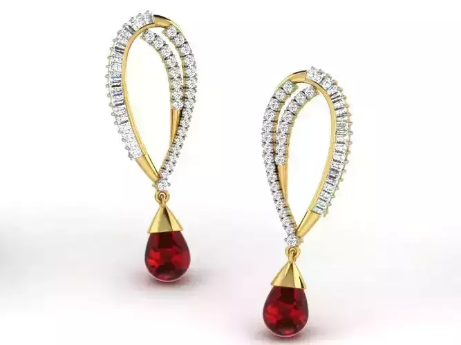 Gold Drop Earrings With Ruby