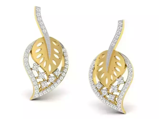 Leaf Shaped Drop Earrings With Diamonds 5