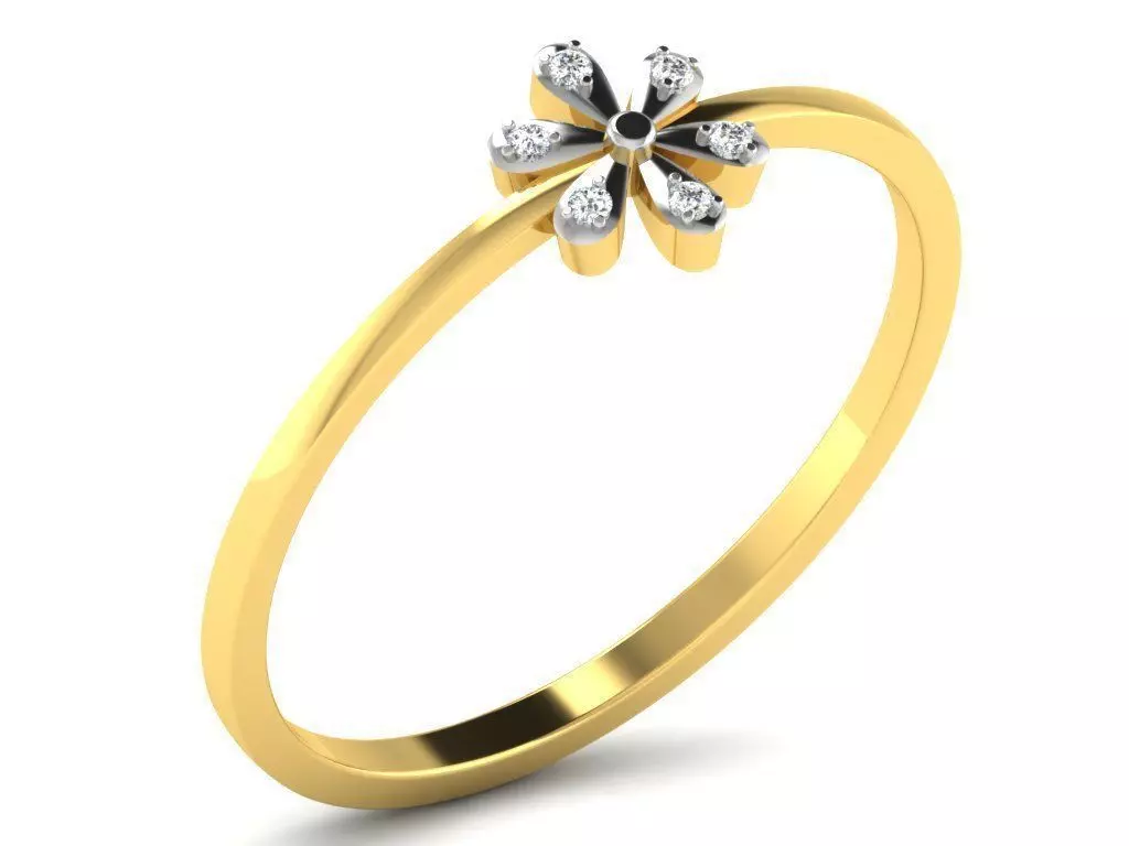 Flower Shaped Gold Ring With Diamonds 9 3D print model_0