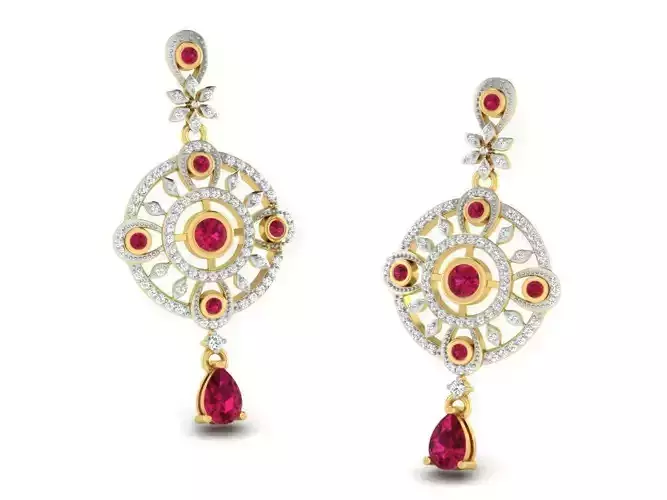 Round Drop Earrings With Gem