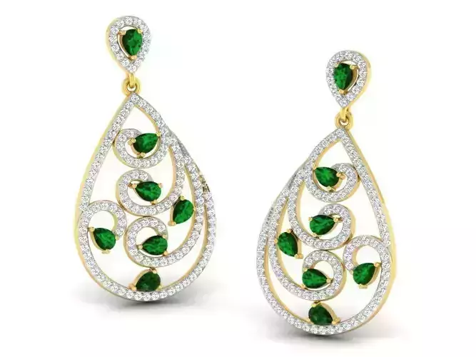 Drop Shape Drop Earrings With Emerald