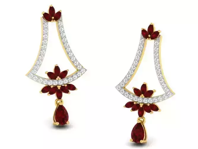 Drop Earrings With Diamonds And Ruby 1