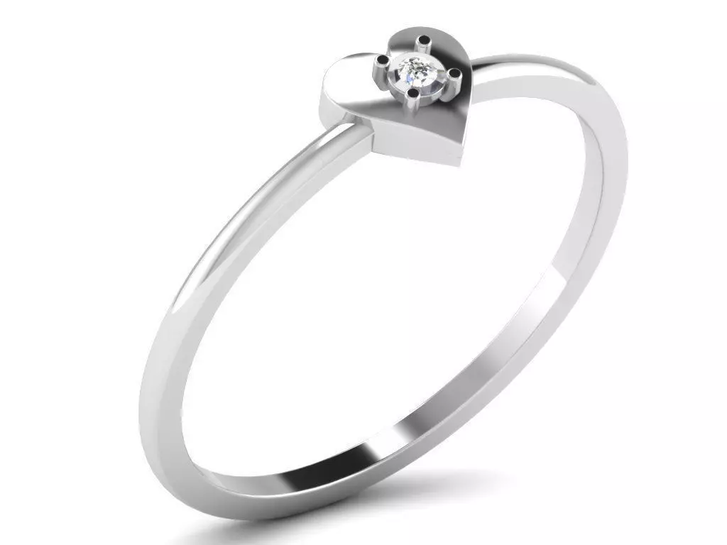 Heart Shaped Silver Ring With Diamonds 2 3D print model_0