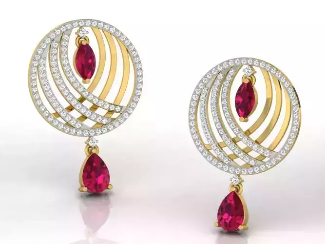 Round Shape Drop Earrings With Gem
