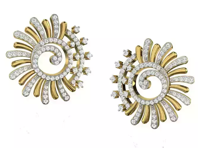 Flower Shaped Golden Ear Studs With Diamonds 27