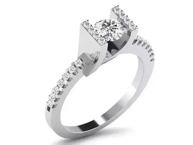 Silver Side Stone Ring With Diamonds 9