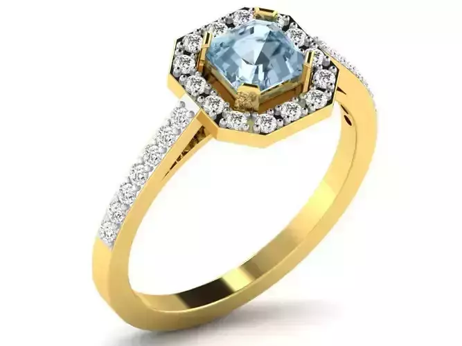 Octagon Halo Gold Ring With Gemstone