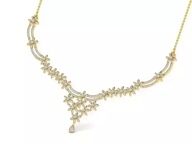 Floral Design Necklace With Diamonds 2 3D print model