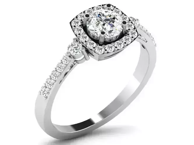 Square Halo Silver Ring With Diamonds