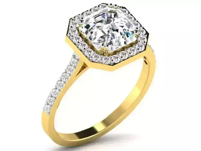 Octagon Shape Halo Gold Ring With Diamonds