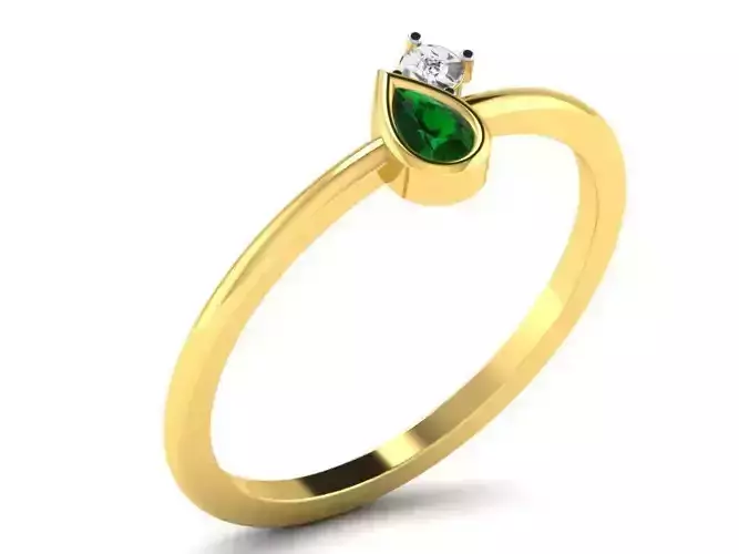 Drop Shaped Gold Ring With Emerald