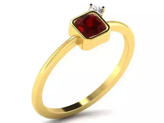Square Gold Engagement Ring With Ruby