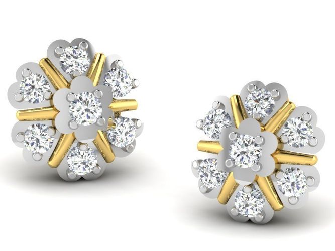 Flower Shaped Ear Studs With Diamonds 21 3D print model