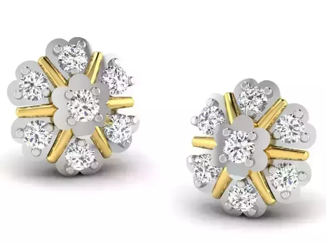 Flower Shaped Ear Studs With Diamonds 21 3D print model