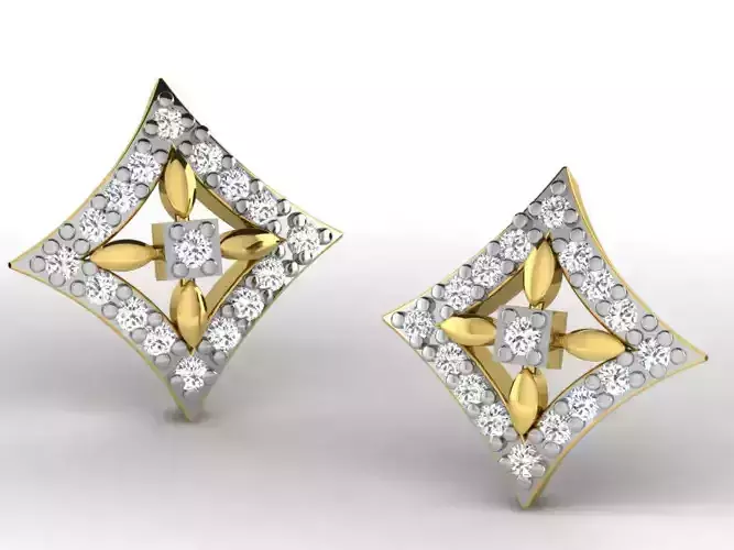 Diamond Shaped Ear Studs With Diamonds