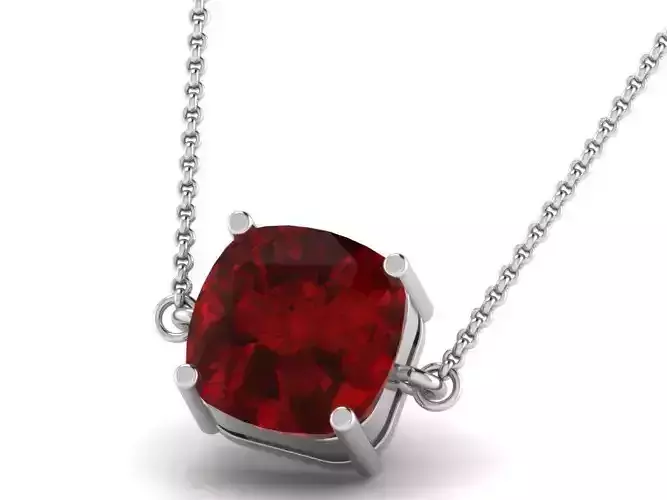Silver Square Pendant With Ruby
