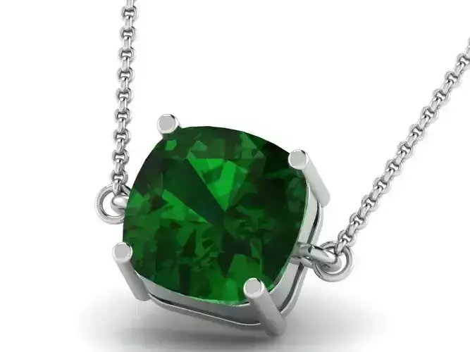 Silver Square Pendant With Emerald
