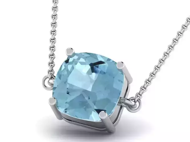 Silver Square Pendant With Gem