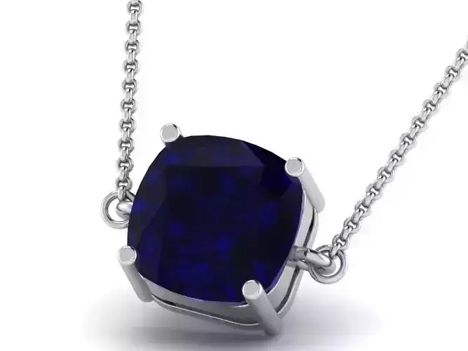 Silver Square Pendant With Sapphire