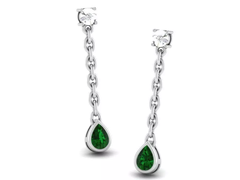 Drop Shape Drop Earrings With Emerald 1 3D print model_0