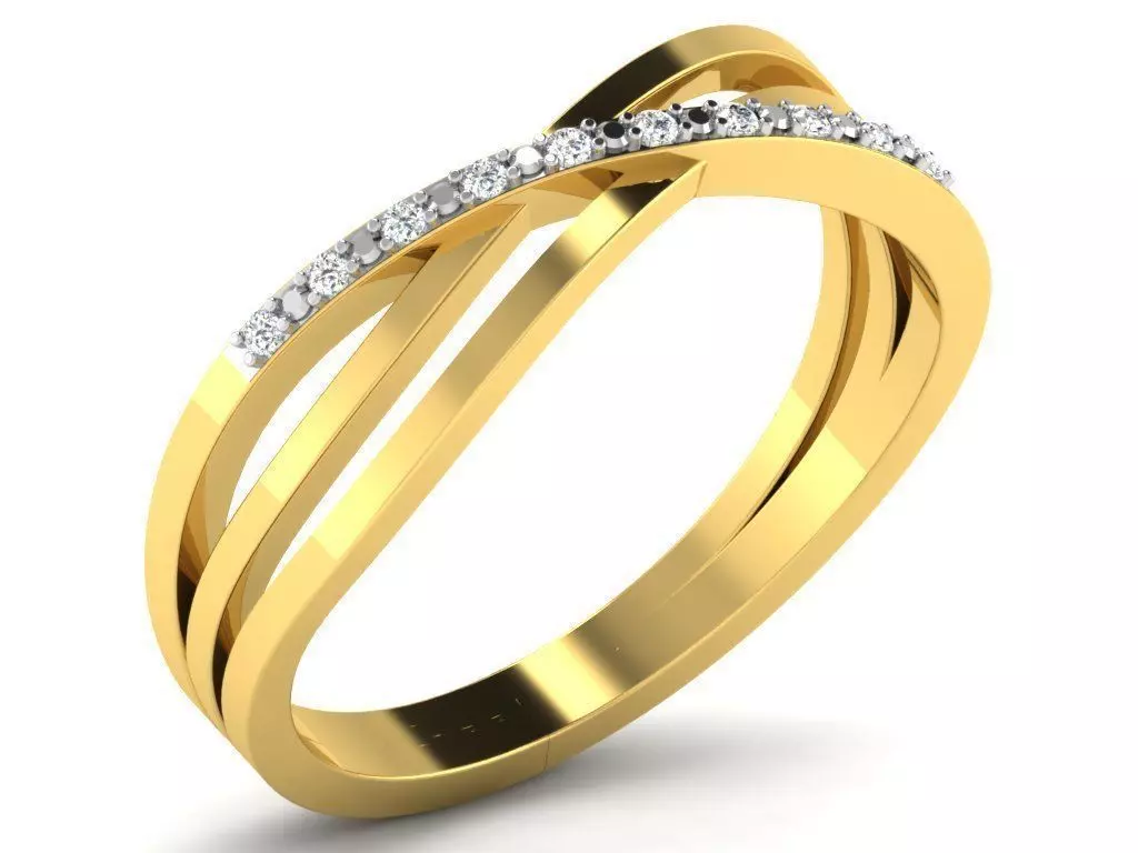 Criss Cross Gold Ring With Diamonds 3D print model_0