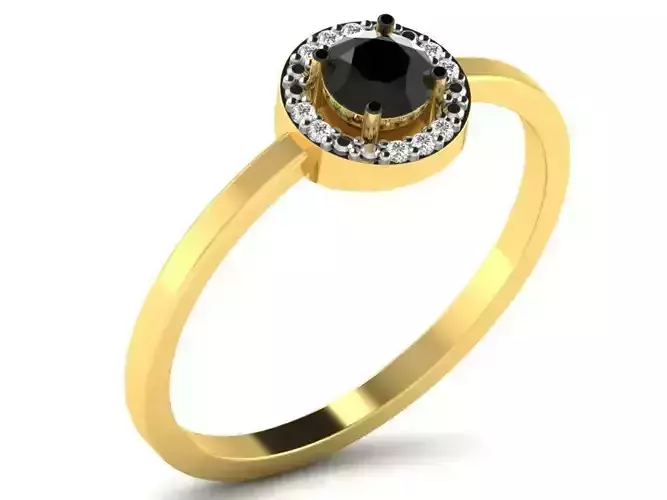 Round Halo Gold Ring With Black Gem