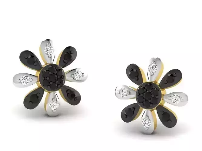 Flower Shape Ear Studs With Diamonds 4 3D print model